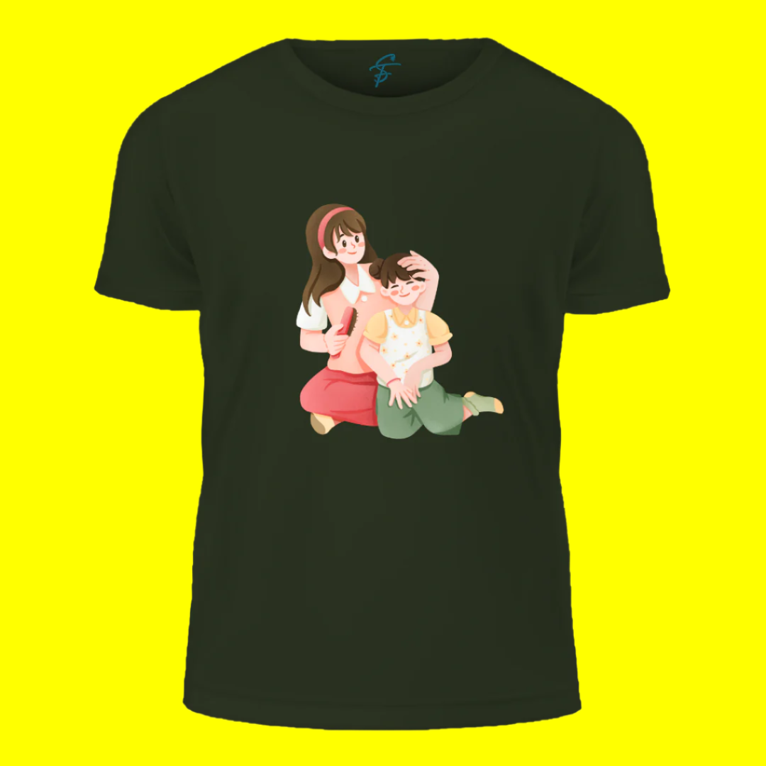 Mother's Day Graphic T-Shirt, Cartoon Family Design, 100% Cotton